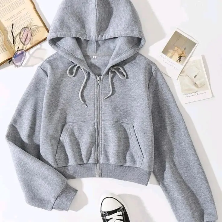 Attar Style Hoodie Zipper Crop Top Jaket Wanita Kekinian Baju Cewek Sweater Crewneck Bahan Fleece Lembut 240gr Tangan Panjang Tebal Basic Stylist Gold Oversize Red Topi Nyaman Keren Jumper 4