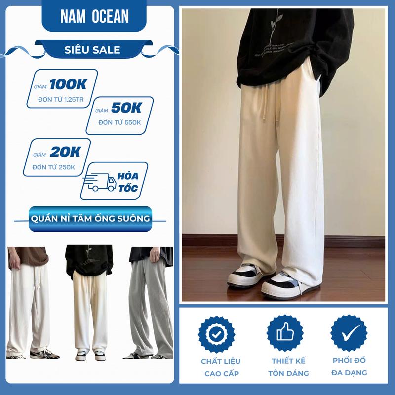 Quần ống rộng dáng suông nam nữ chất liệu nỉ nhung tăm  cao cấp màu trắng mã số M68 Menswear Pants Ong