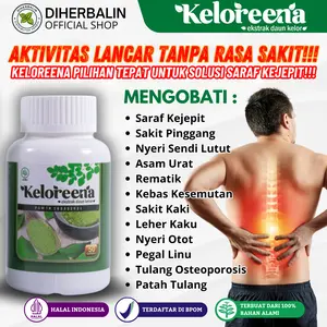 Keloreena Obat Herbal Saraf Kejepit, Sakit Pinggang, Saking Bokong Tulang Ekor Sampai Kaki, Asam Urat, Rematik, Urat Syarat Terjepit, Encok Pegali Linu, Nyeri Lutut Punggung, Kaki Bengkak, Pelumas Sendi Tulang Bengkok, Skoliosis, Kolesterol Tinggi
