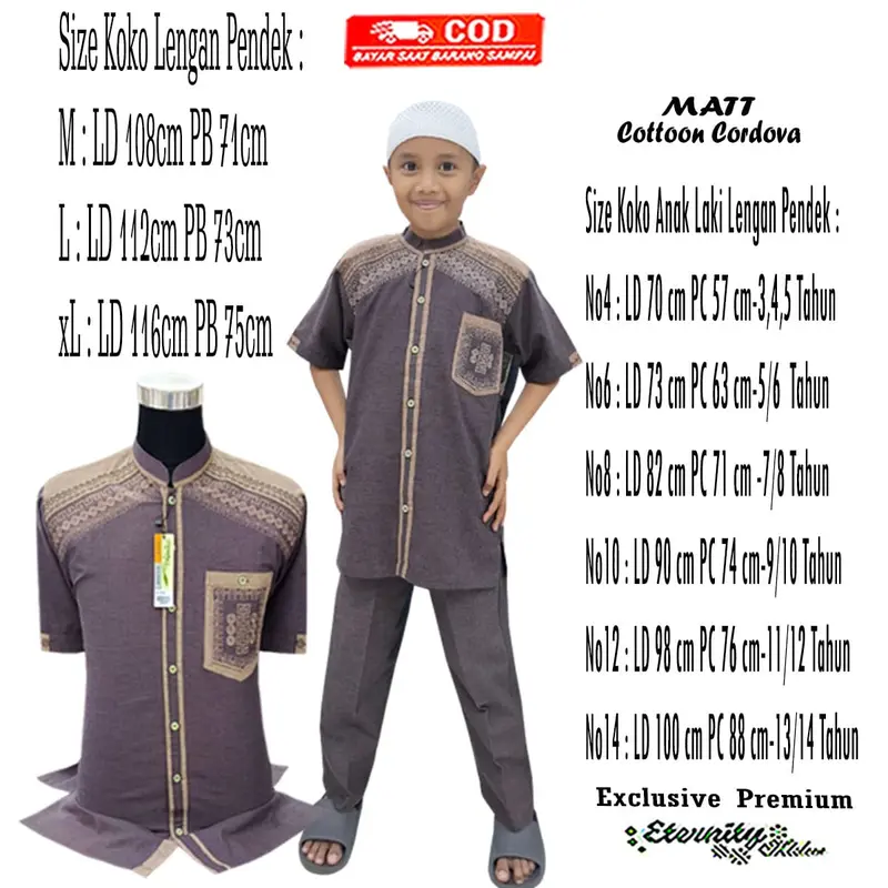 BAJU KOKO COUPLLE AYAH ANAK-ANAK Muslim Katun Couple Setelan Pasangan Panjang Pendek Bordir Motif 5