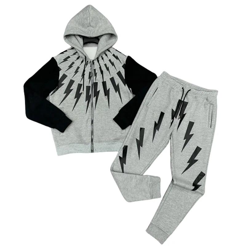 Bộ Quần Áo Nam Dài Tay Chất Nỉ in Hình TIA SÉT Khóa Kéo Trẻ Trung Năng Động Menswear Size M L XL XXL Chất Liệu Nỉ Đường May Chắc Chắn Logo Decal Bền Không Bài Xù Giặt Máy Thoải Mái