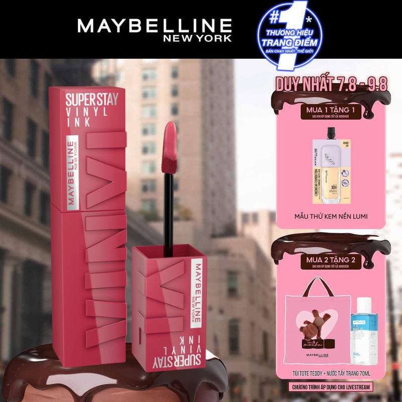[MUA 1 TẶNG 1] Son Bóng Bền Màu Nhẹ Môi Superstay Vinyl Ink Maybelline New York 4.2ml