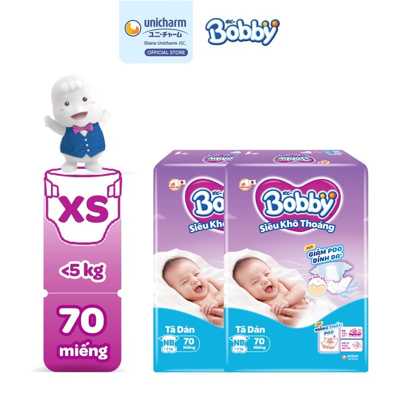 Bobby Tã/bỉm dán XS70/S80/M76/L68/XL62/XXL56