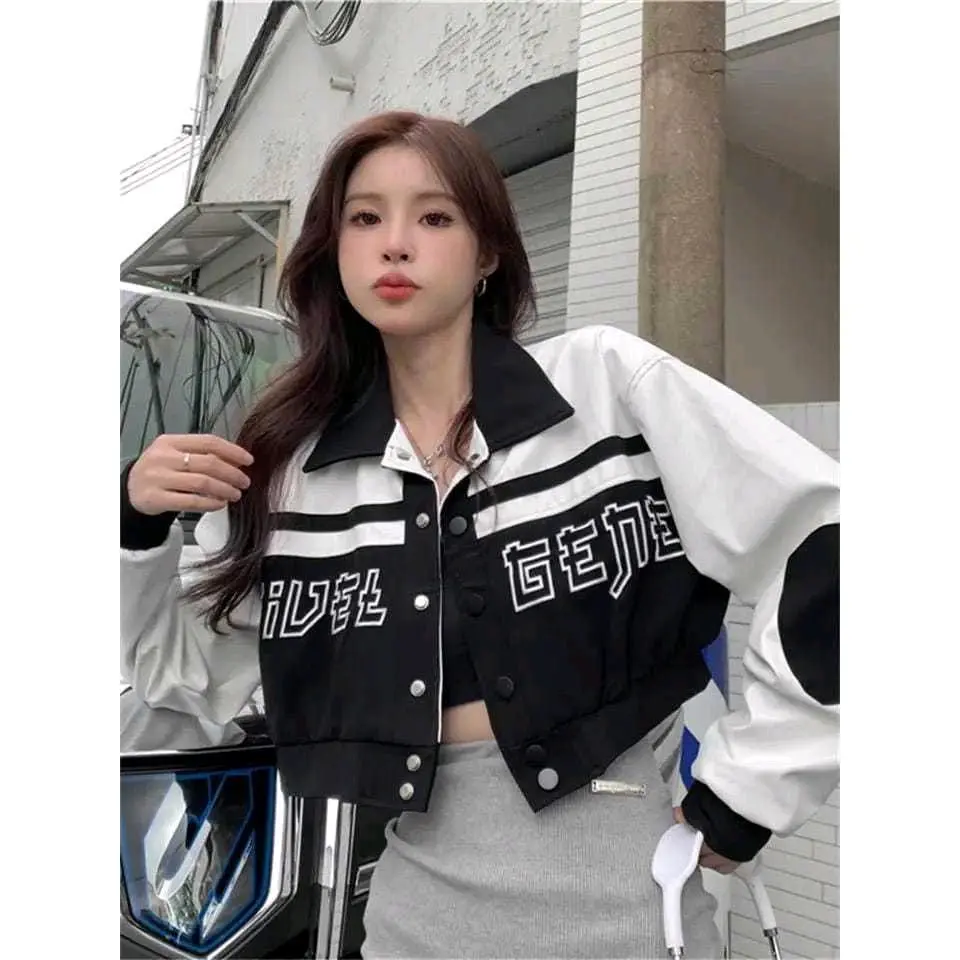 JAKET CROP WANITA-Y2K CROP JAKET VARSITY KOREAN STYLE TERBARU Oversize Nyaman Lembut Fleece
