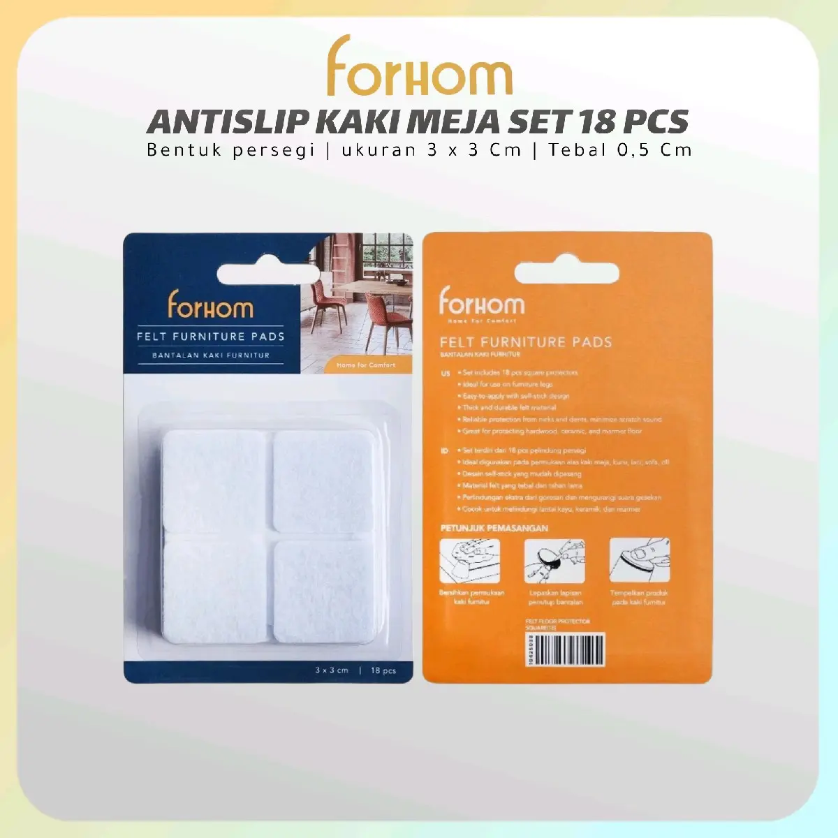 FORHOM ANTISLIP KAKI MEJA ALAS BAWAH MEJA 3x3x,05 CM SET 18 PCS