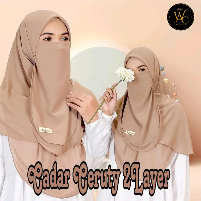 Niqob Cadar Tali Ceruty Babydoll 2Layer Wachijab/Cadar Wanita Muslimah Kerudung 0