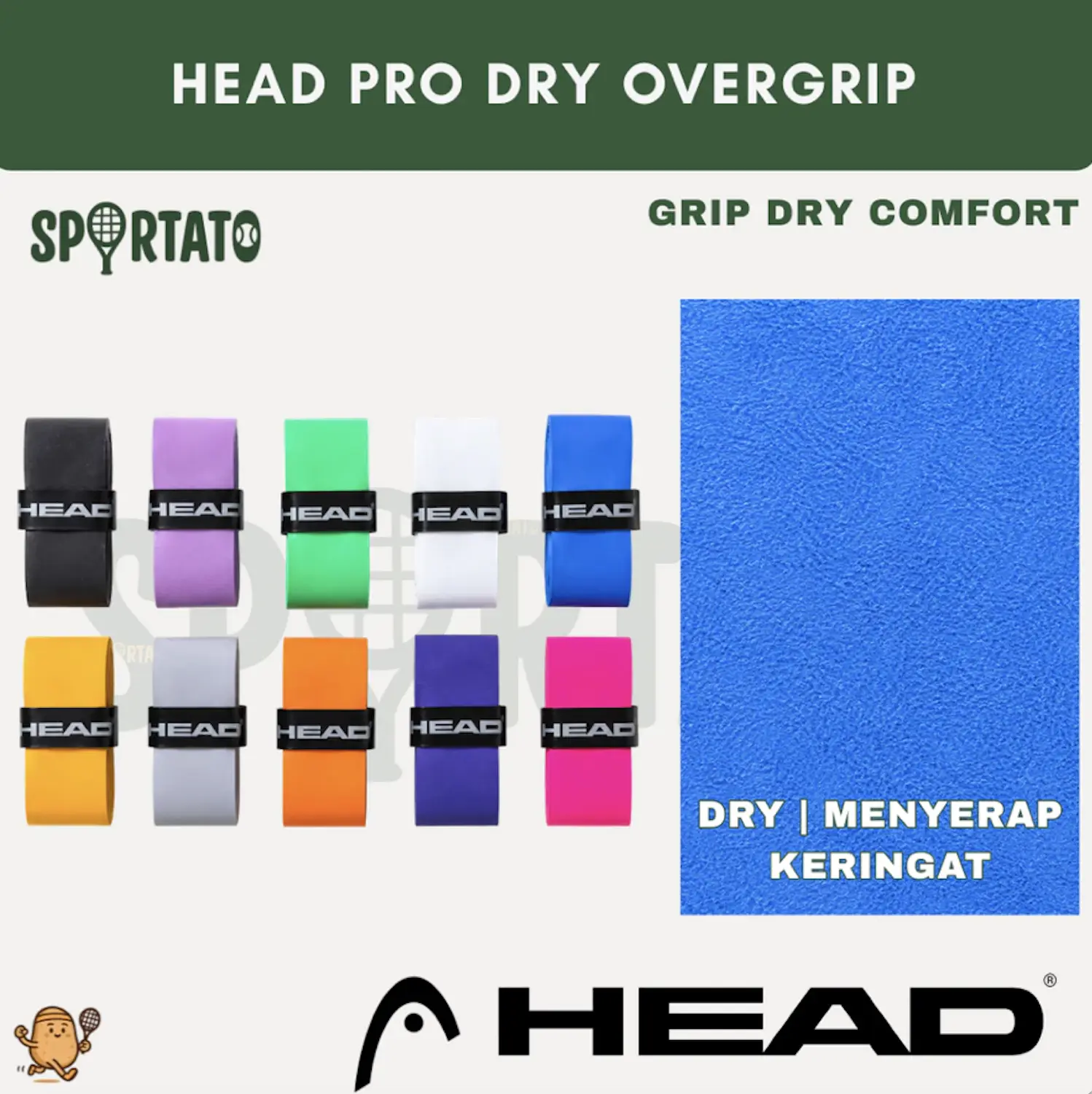 HEAD Prime Pro Dry Overgrip | Sweat Absorbent | Grip Tangan Berkeringat for Tennis Padel Badminton