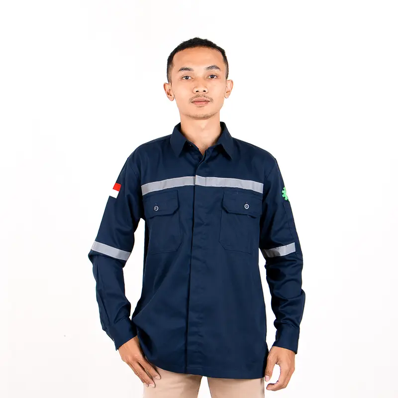 Eliter Workwear - Baju Safety Wearpack Navy Proyek Pria Lengan Panjang Kerja Lapangan Tambang Cargo K3 Cream Krem Hitam 0