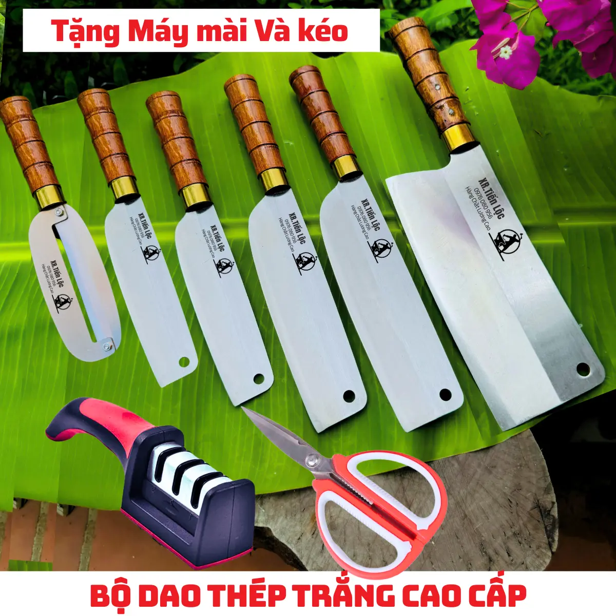 [Mua 6 Tặng 2 ] Bộ dao thép trắng kháng han rỉ cán muồng đốt trúc thép cao cấp