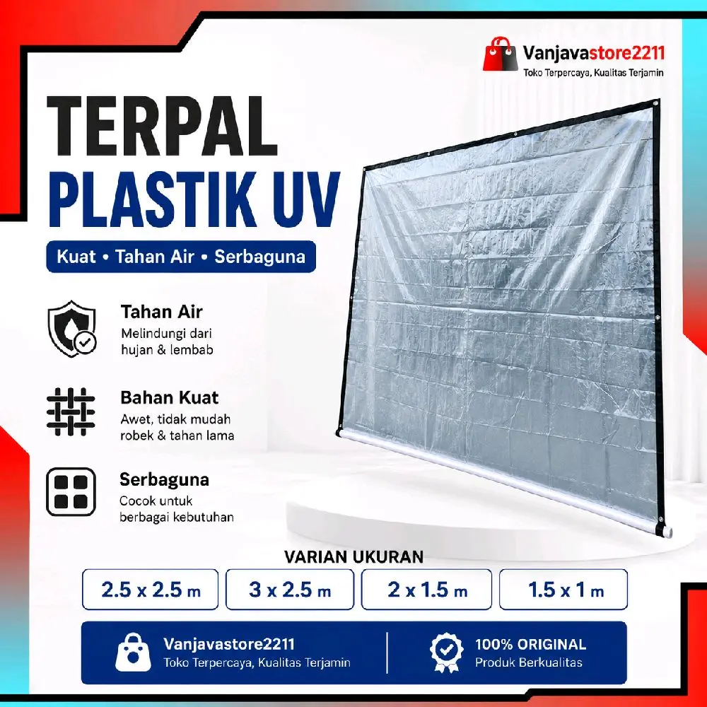 2.5x2.5 Terpal Plastik UV Transparan Tebal Anti Air Bisa Digulung ukuran lengkap Penutup Teras Kios Warung Outdoor serbaguna