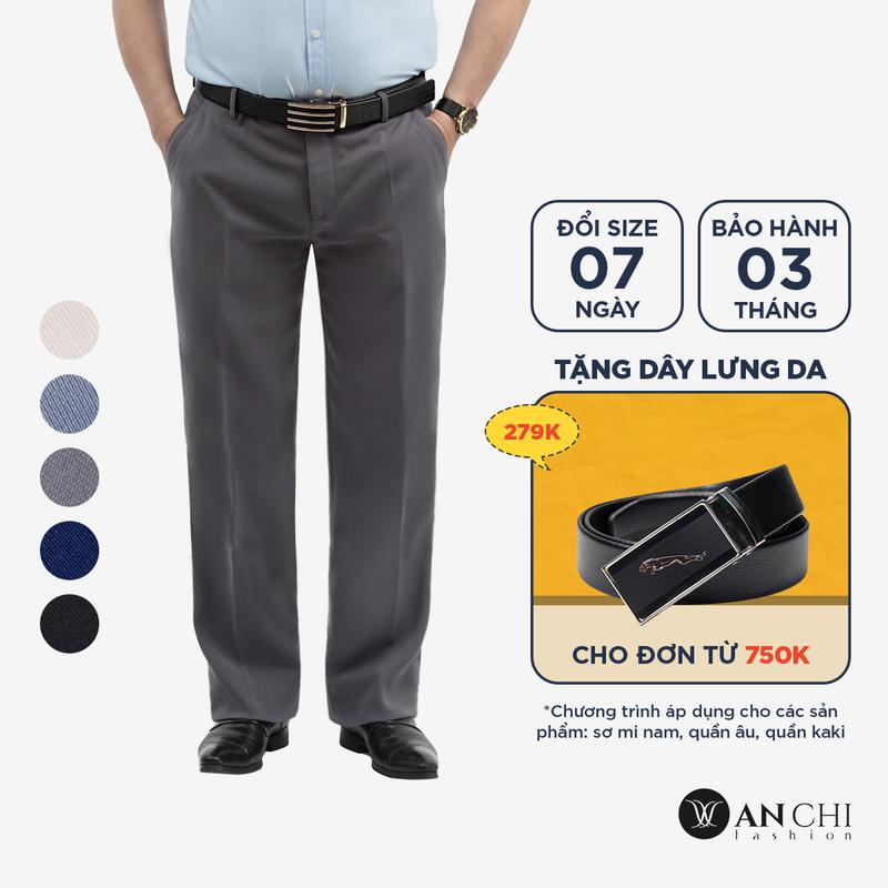Quần âu vải tăm trung niên ANCHI ống suông mềm mại co giãn nhẹ - B4QAACVT
