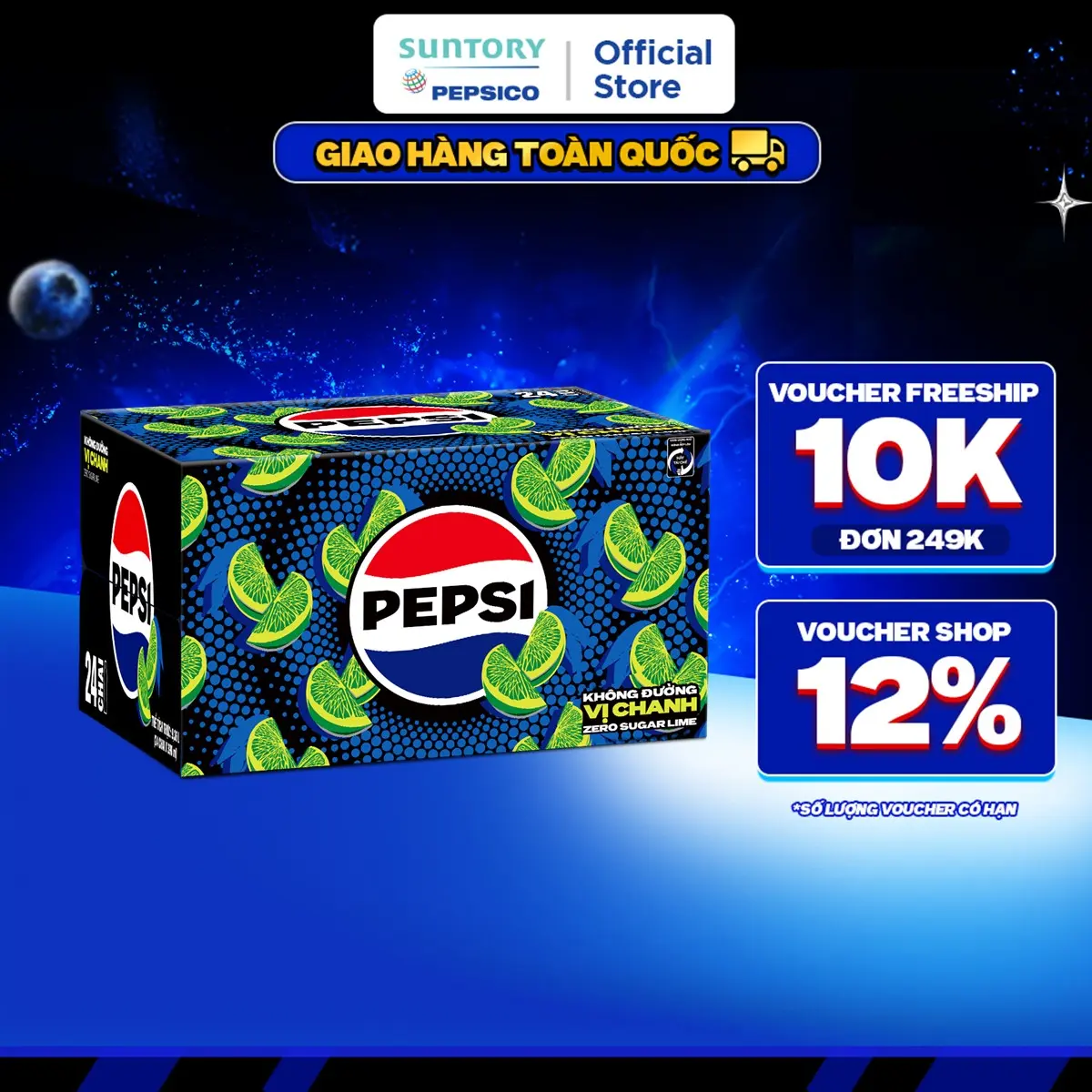 [SALE ĐẠI LỄ]Thùng 24 Chai Nước Ngọt Có Gaz Pepsi Vị Chanh Không Calo (390ml /chai)