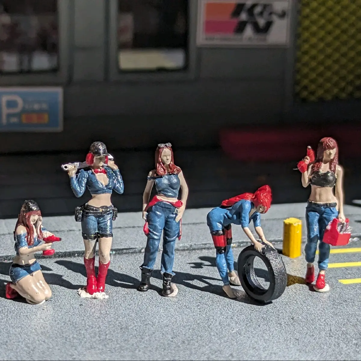 Nachi64 - Figure Premium skala 1/64 (Seri Bengkel Mekanik Girl) untuk Diorama, Arsitekture, Koleksi, Diecast Hotwheels, MiniGT, Matchbox in