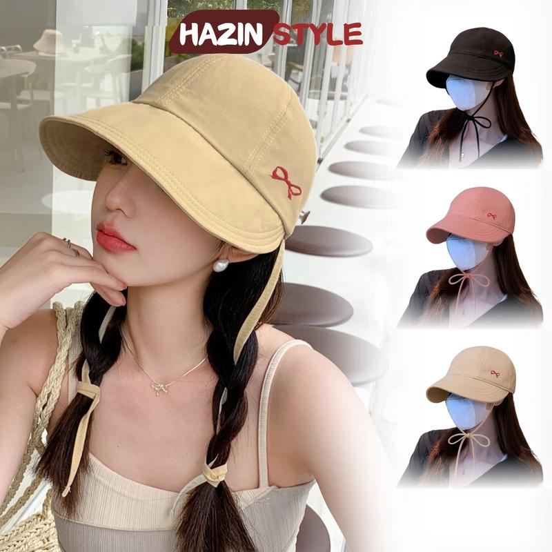 Mũ bucket vành chống nắng thêu nơ HAZIN chất vải kaki cao cấp, nón tai bèo che nắng có dây buộc phong cách Hàn Quốc HAM348