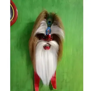 Ganongan Muka Merah Rambut Dua Warna Coklat Dewasa Mata Kaca Mahkota Merak Sintetis