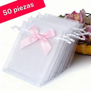 50pcs Bolsas de regalo transparentes con cordón de organza, para regalos de boda, recuerdos de fiesta, joyería, dulces, decoraciones, bolsas para pequeños regalos