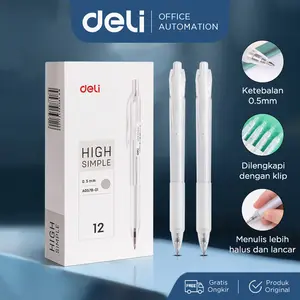 Deli Gel Pen Pulpen Gel Retractable Tinta Hitam 0.5mm A057B-01 Alat Putih Transparan Tulis Stationery