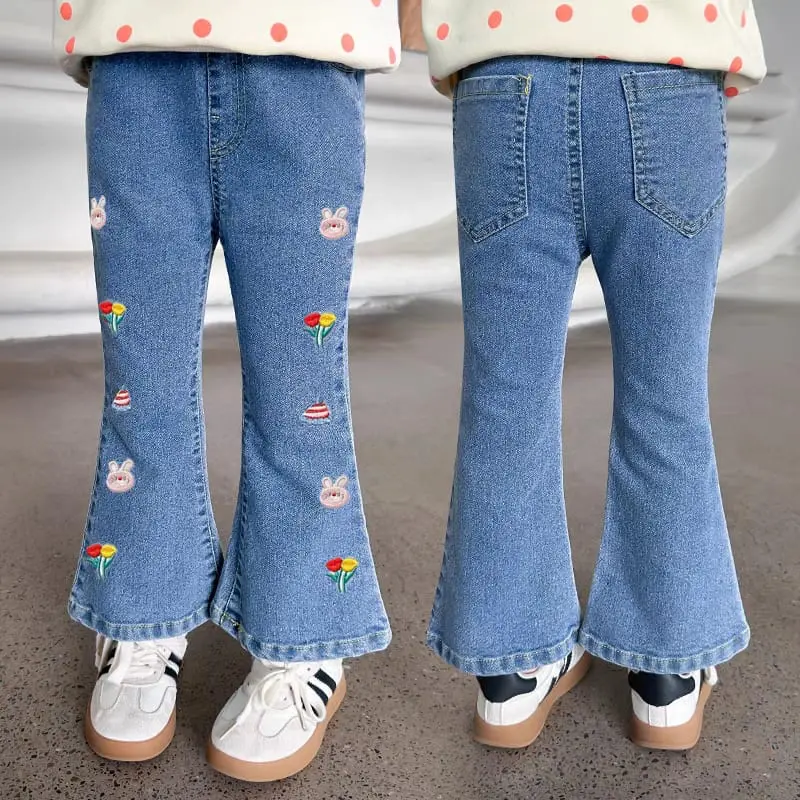 Celana Jeans Cutbray Bordir Anak Perempuan Import Umur 1-10 Tahun Jeans Anak Perempuan Terbaru Denim
