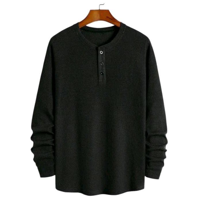 Kaos Polos Waffle Panjang Pria Kerah Sanghay Warna Coklat Slim Logo Jersey - Tangan, Casual 4