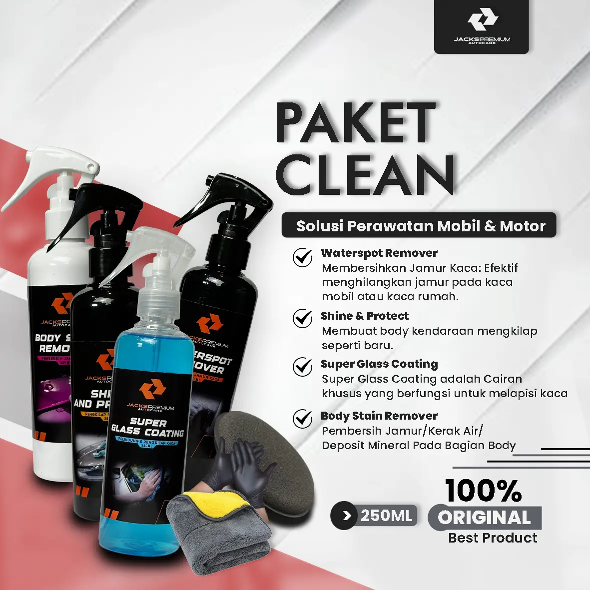 Jacks Paket Clean Bonus (Kain Microfiber+Spons+Sarung Tangan) Ban Car Kendaraan