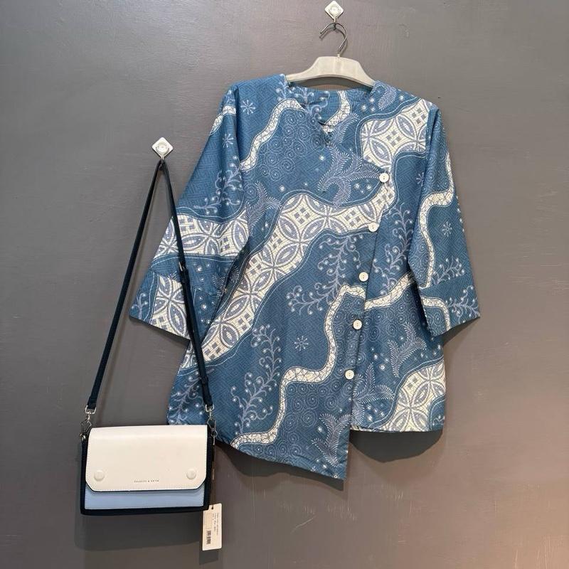 Baju Kerja Wanita Modern Simpel Atasan Clemira 7/8cm Dewasa Cewe Top Casual-Katun,Panjang,Oversize,Basik,Hitam,Shakila 3