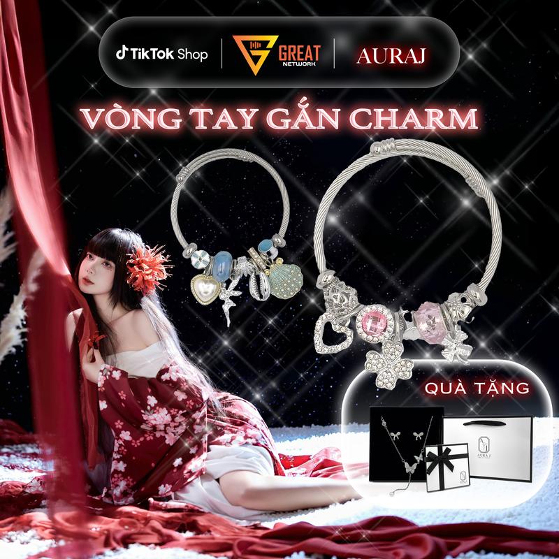 [2] [AURAJ] Vòng Tay Gắn Charm AURAJ Combo 02 Chất Liệu Hợp Kim Titan Theo Mệnh Tặng Set Dây Chuyền Titan & Hộp Đựng Túi Giấy Unisex Nam Nữ