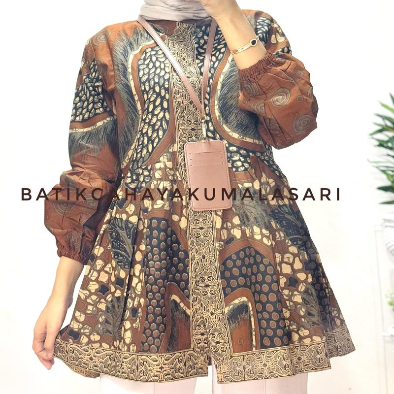 Blouse Batik Wanita Lengan Balon Motif MALIKA Sogan - Atasan Kerja Wanita Kekinian Bahan Katun Prima 4