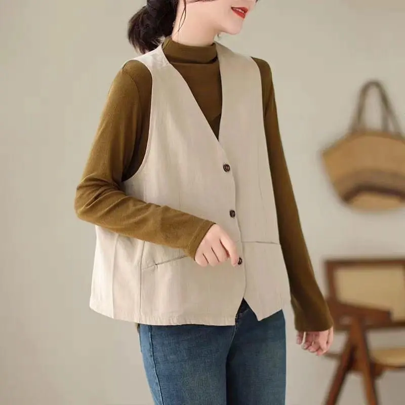 Devira Vest New Series Top Atasan Kemeja Rompi Wanita Basic Casual Daily Korean Style Matt Linen Rami OOTD Fashion Remaja Terlaris Outer baju wanita regular  viral Fit Nyaman Kamisol Crop 1