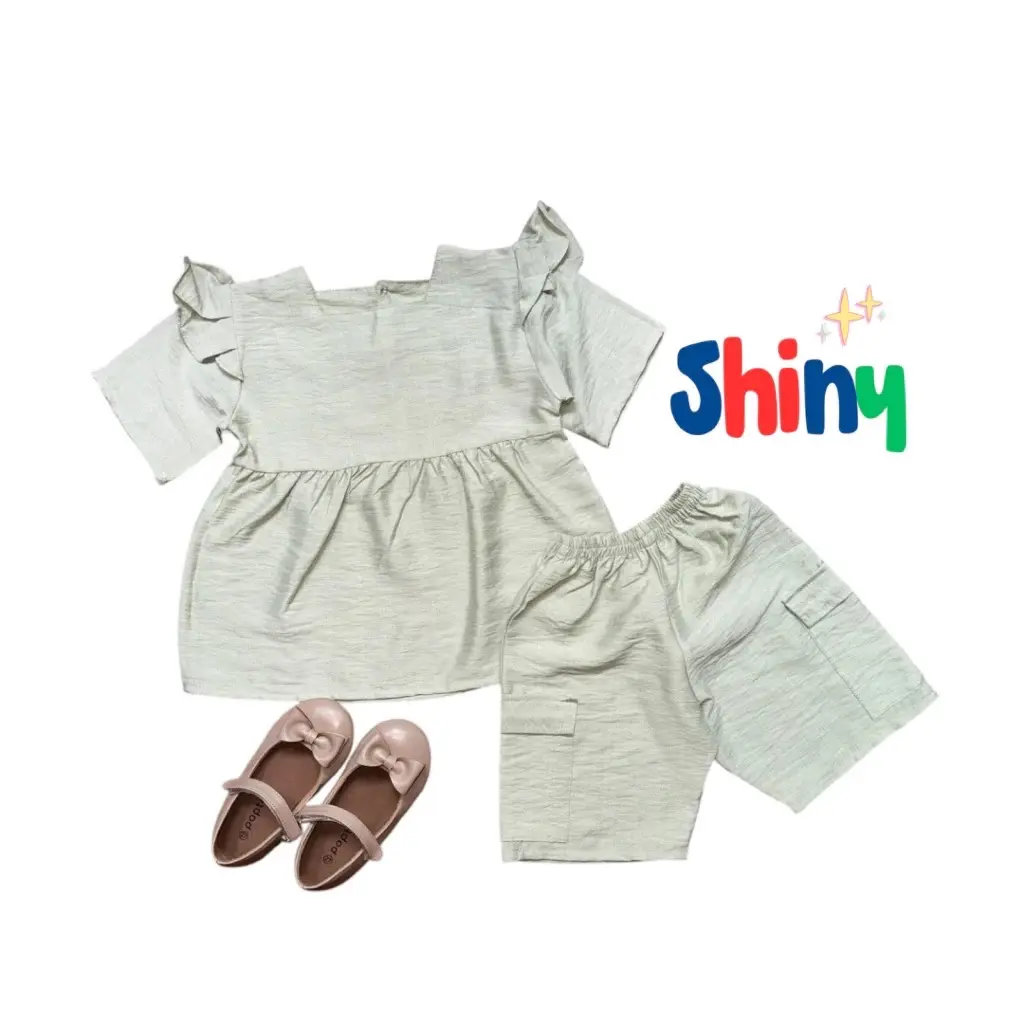 Shiny One set Anak Polo Line Lengan Ruffle Fashion one set korean style