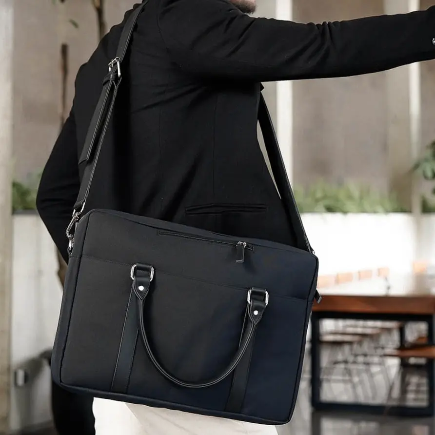 Tas Kerja Kulit Asli 14-inch Dapper Muntjac STARKE Leather Black