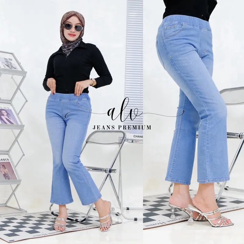 Celana Jeans 7/9 Cutbray Wanita Bahan Melar Nyaman Dipakai Bahan Premium  Kualitas Grade A Biru 7/9 CB 28