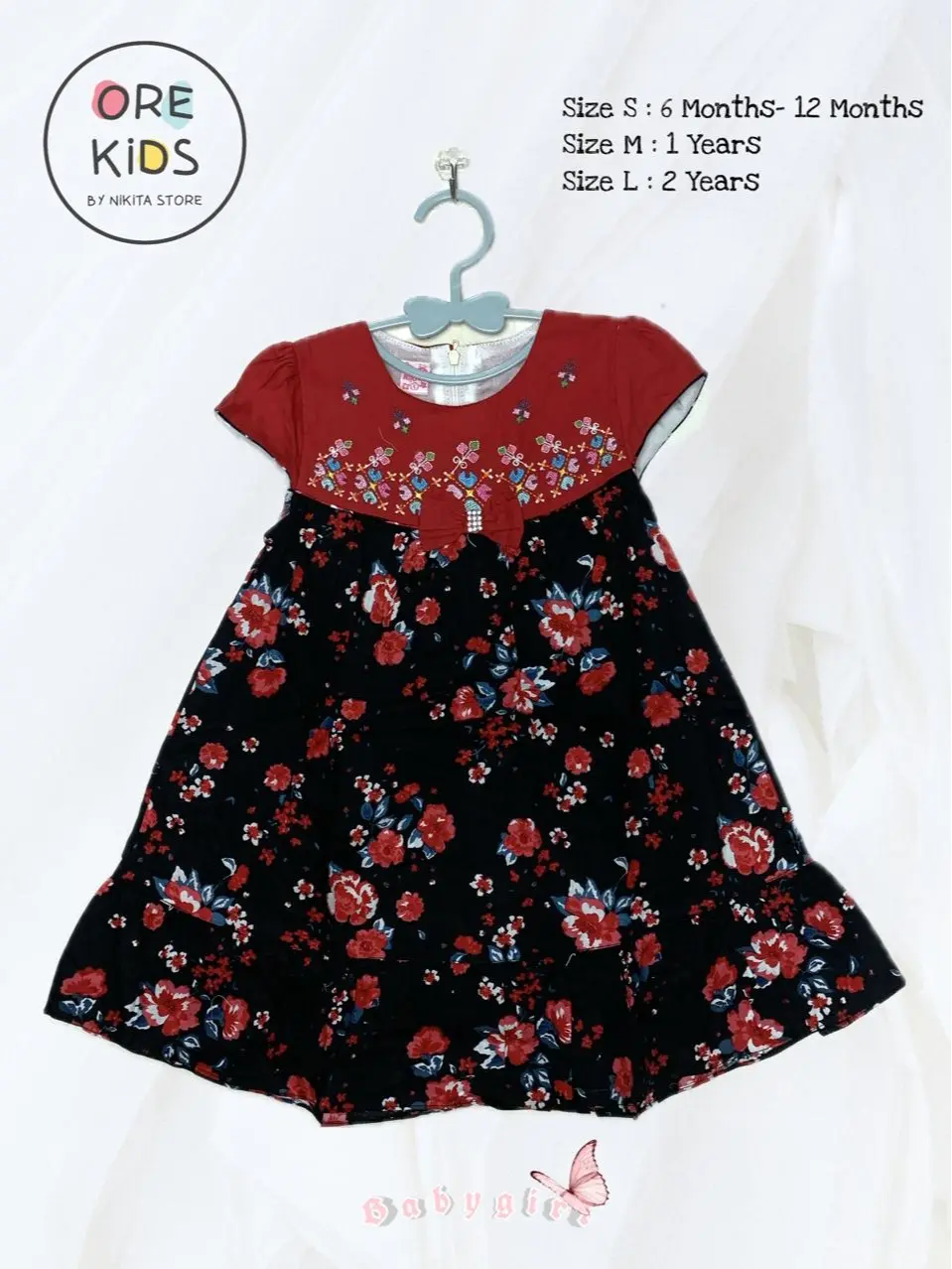 2248 Dress Bayi 6 Bulan - 2 Tahun Motif Bunga Bordir Pita