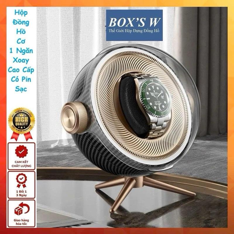Hộp Đồng Hồ Cơ 1 Ngăn Xoay Có Đèn LED - Hộp Xoay Tích Cót 1 Đồng Hồ Nắp Tròn Acrylic Trong Suốt [BH 24 Tháng] - CT1D