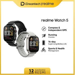 realme Watch 5 | Kompas & GPS Independen | NFC | Baterai 460mAh Tahan 14 Hari | Akurat untuk Olahraga & Kesehatan | Layar AMOLED 600nits | Tahan Air IP68