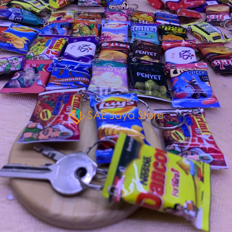 (100 PCS - GEPENG) GANTUNGAN KUNCI GEPENG MINIATUR MAKANAN DAN MOTIF MERAH PUTIH KEMERDEKAAN RI 2
