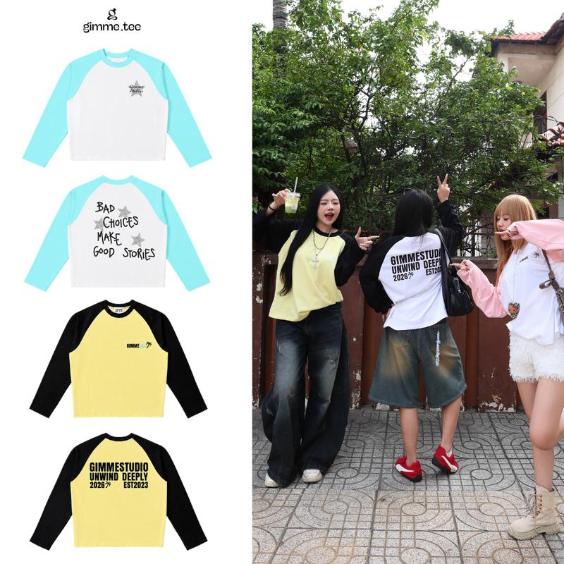 [Mở bán] Áo Thun Tay Dài Raglan Form Boxy Cotton Xịn - Gimme.Stu  - Premium Cotton 250gsm - Áo Longsleev Boxy Unisex