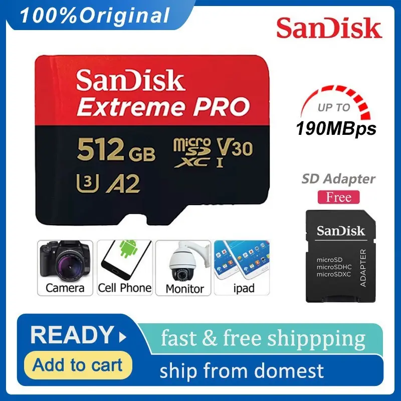 SanDisk Extreme PRO memory card hp 32/64/128/256/512gb original micro sd card A2 Kelas10 UHS-I U3 kartu memory card