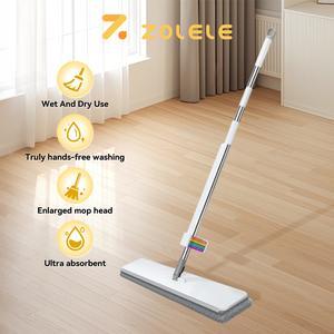 Mega Home ZOLELE PB41 360-Degree Rotating Magic Flat Mop For Wet And Dry Use, Vertical Storage, Hands-Free Washing, Strong Dehydration With 7 Dehydration Scrapers And 60° Automatic Rebound Function White Grey