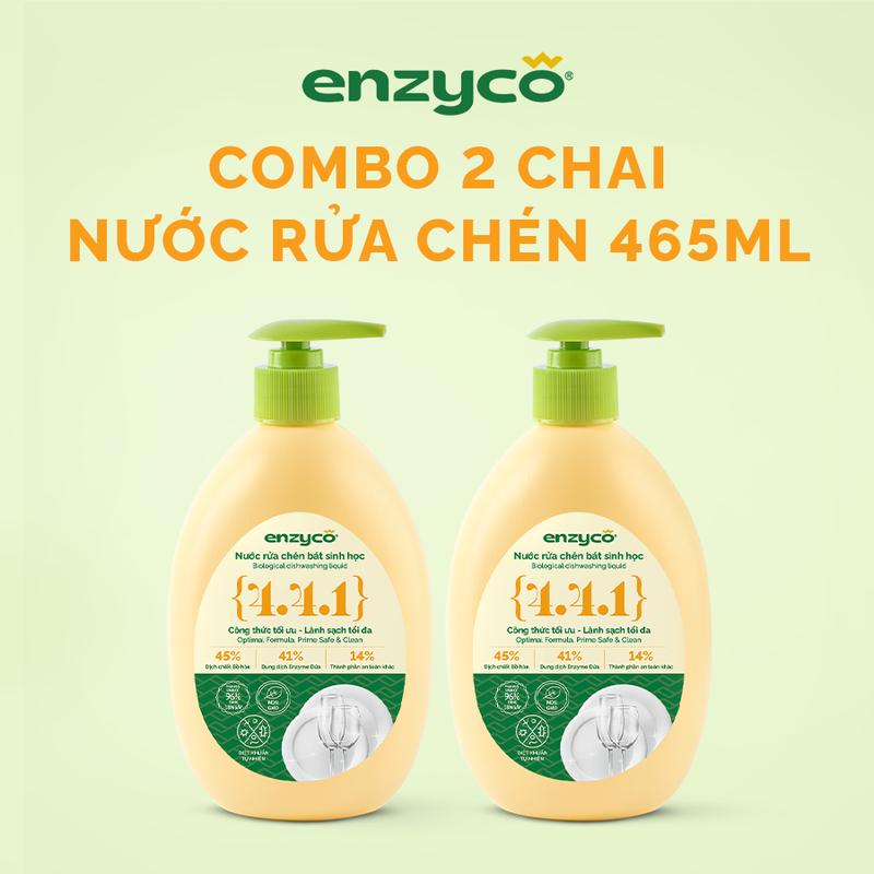 Combo 2 Chai Nước rửa chén bát sinh học ENZYCO 465ml - Chiết xuất Bồ hòn và Enzyme Dứa - Hương thơm từ Tinh Dầu Gừng Ta Tự Nhiên