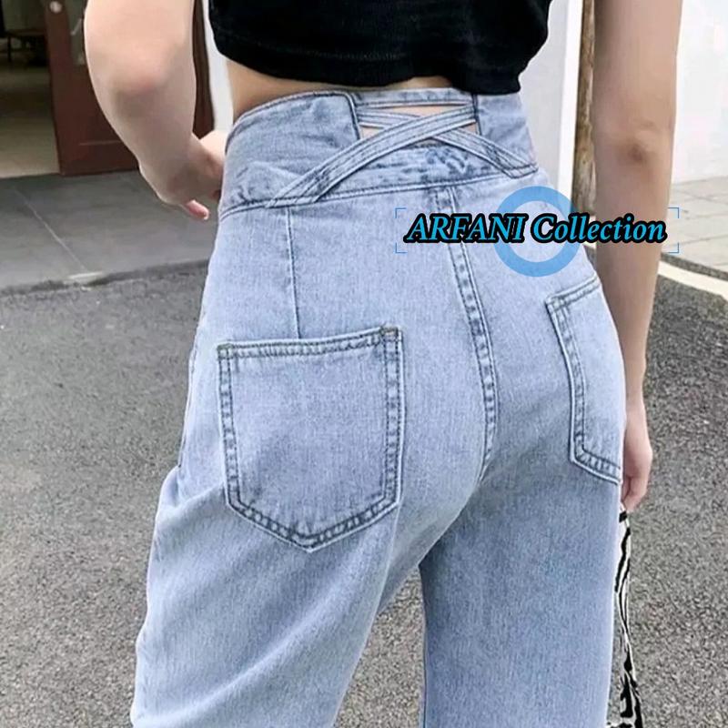 Product Introduction of Arfani Collection J23 Celana Panjang Highwaist Kulot Silang Jeans Wanita Double Button 2 Kancing J23 - Variasi 60