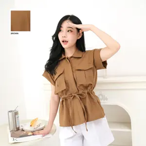 WOW-YUAN TOP Outer Tangan Pendek Atasan Rompi Kekinian Semiwoll Baju Kerja Kancing Karet Lembut Variasi Busui Friendly Casual