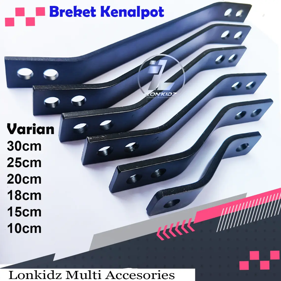 Breket Knalpot Plat Besi Tebal Lubang 10mm Model Tekuk Universal Motor Panjang 6cm 10cm 15cm 18cm 20cm 25cm 30cm Pangkon Knalpot CLD