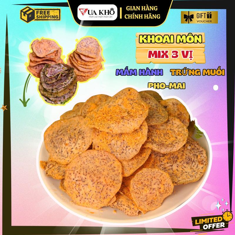 500g khoai môn sấy 3 vị: mắm hành phô mai trứng muối - Hương Vị Thơm Ngon Giòn Tan - đồ ăn vặt snack