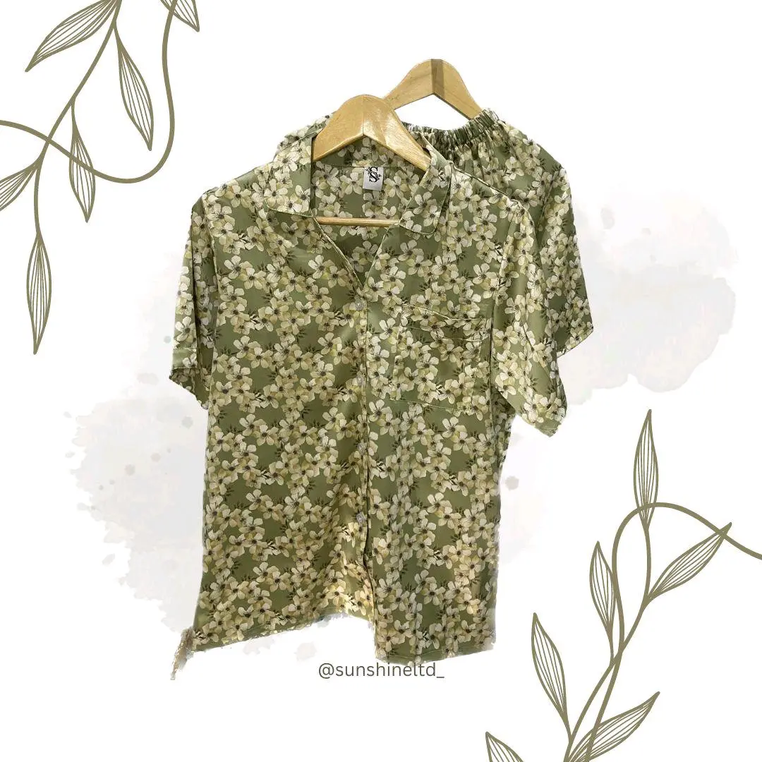 sunshineltd satin allure silk premium green flower Baju tidur wanita Nyaman Lembut
