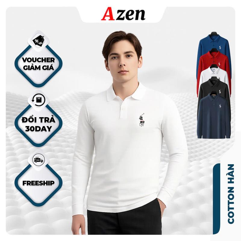 Áo POLO Dài Tay In Hình Ngựa | Form Slimfit - Tôn Dáng | Azen Menswear Nam Top Shirt