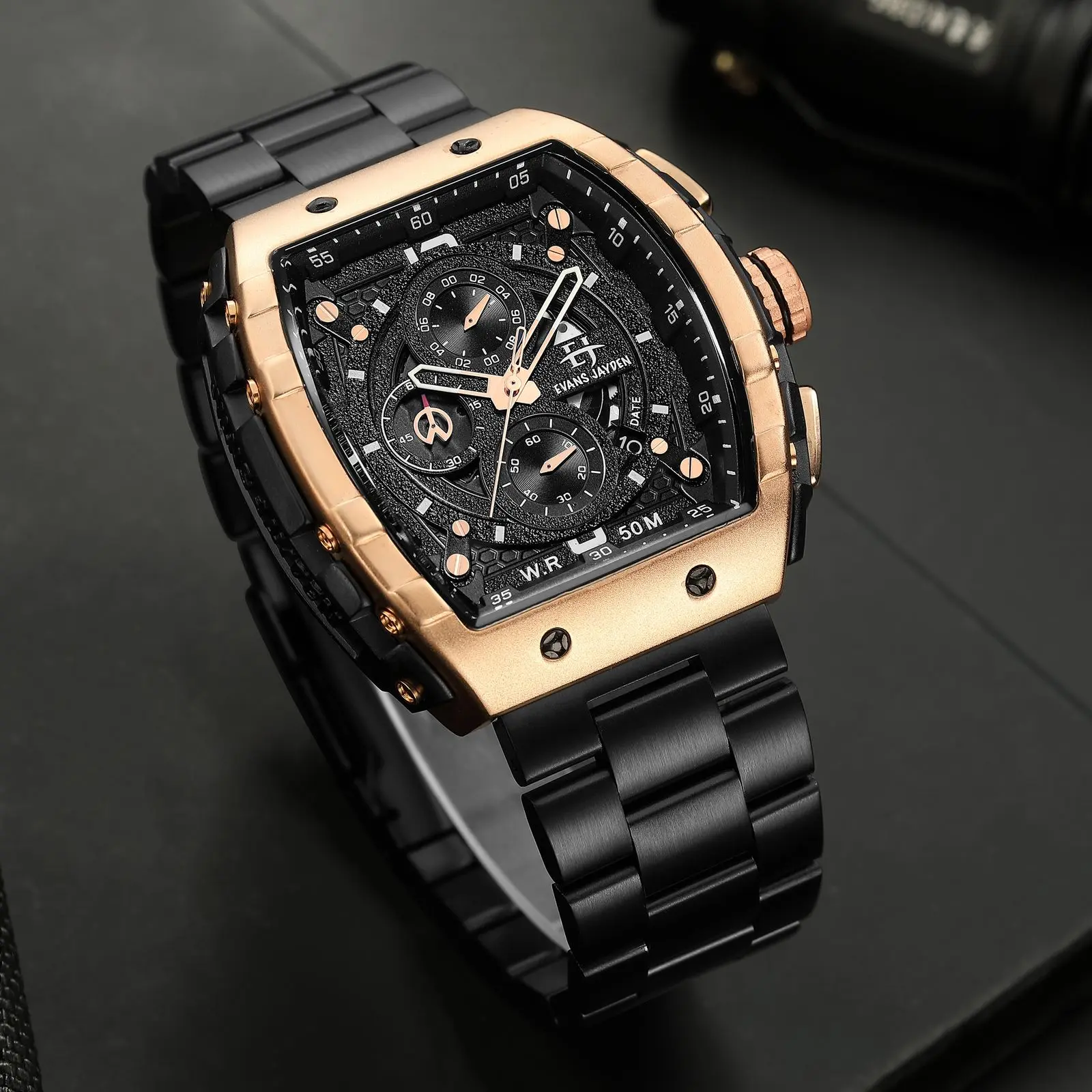 DISKON  jam tangan  Evans Jayden Jam Tangan Pria 9554-1 Rantai Stainless Steel Kaca Sapphire Chronograph Water Resistant 5ATM Watches Waterproof