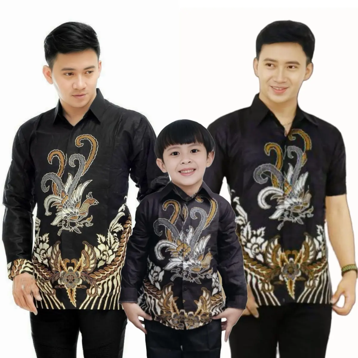Kemeja Batik Pria Couple Batik Ayah dan Anak laki Laki MotifAyam Hitam Batik Anak Laki Laki
