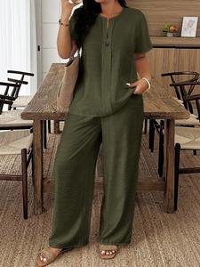 Novedad primavera/verano: conjunto casual para mujer de talla grande con camisa de manga larga y pantalón holgado, perfecto para vacaciones y uso diario, Ly095