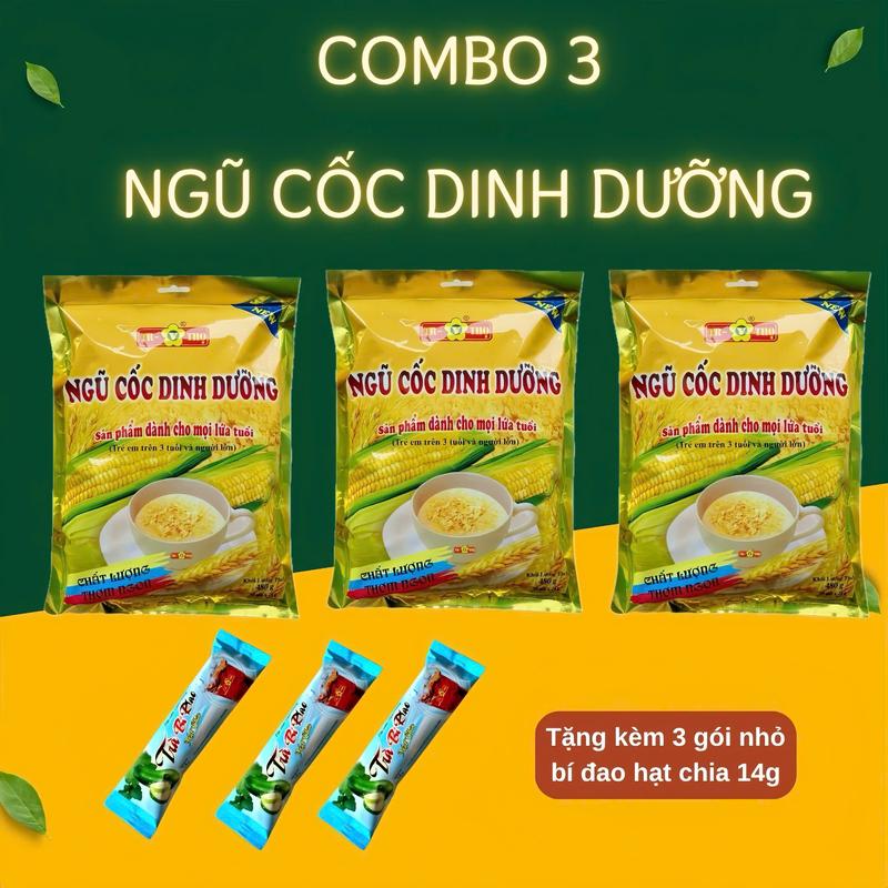 Combo 3 bịch ngũ cốc dinh dưỡng ( bịch 20 gói) có tặng kèm 3 gói Bí hạt chia 14g