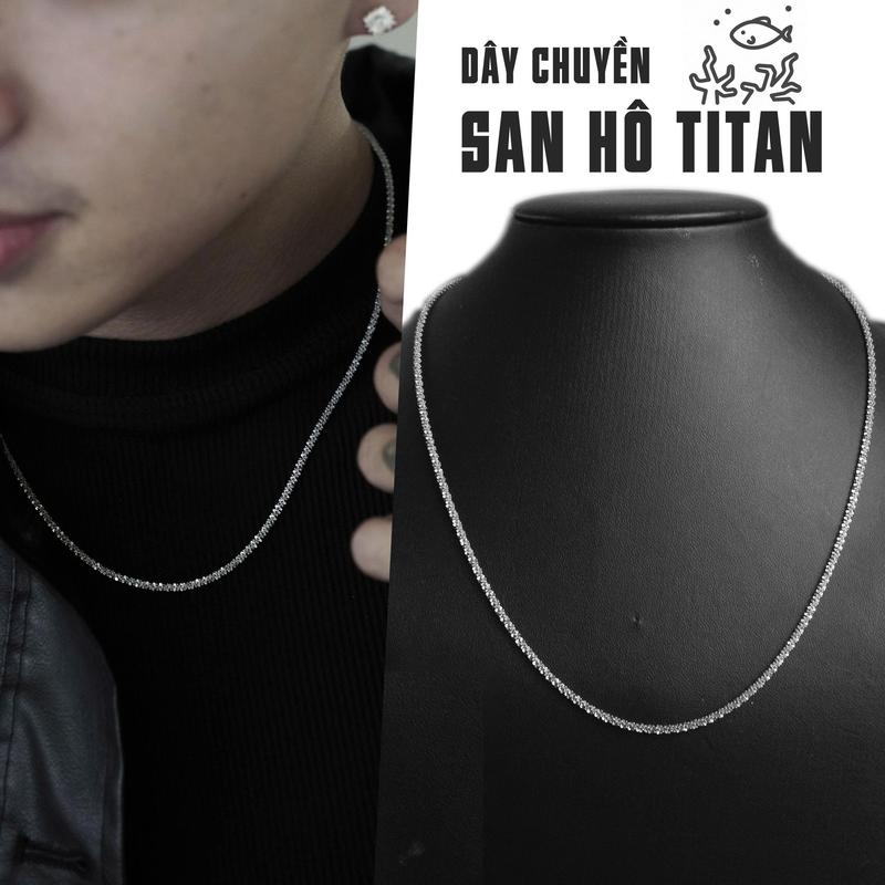 Dây chuyền lụa ODIN San Hô - bản Thép Titan 316L không đen không rỉ - Thiết kế bông xù unisex - Bảo hành trọn đời tặng kèm box ODIN